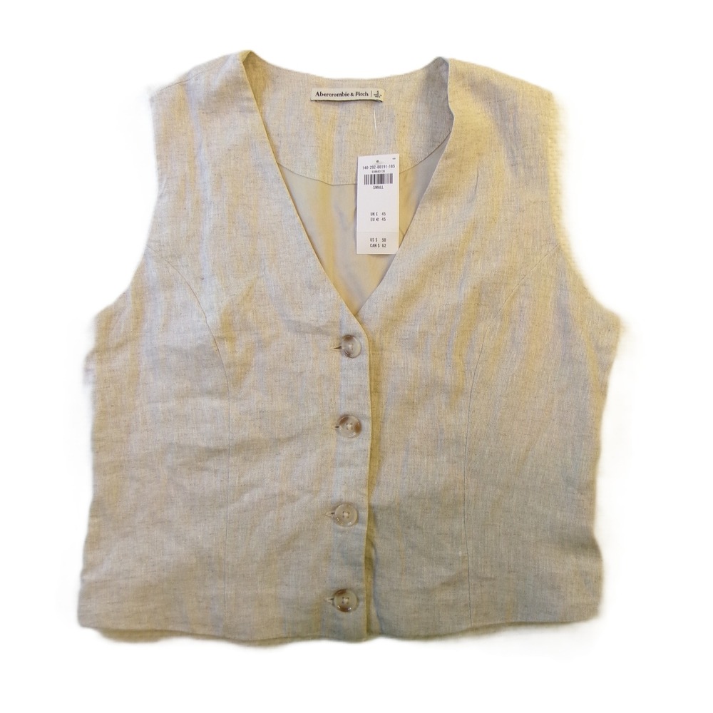 Abercrombie & Fitch Linen Blend Tailored Waistcoat Vest Beige Small‎